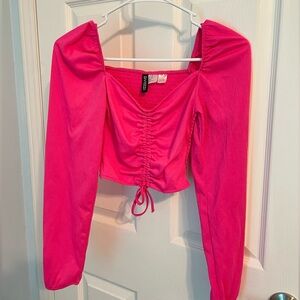 H&M Puff Long Sleeve Shirred Crop Top